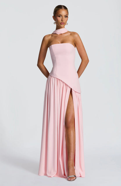 Women Strapless Asymmetric Waist Maxi Dress