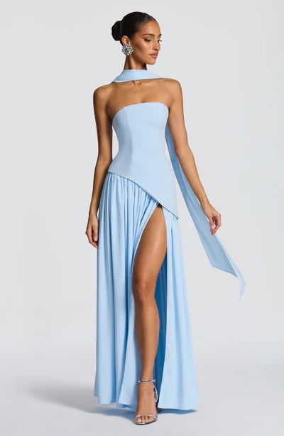 Women Strapless Asymmetric Waist Maxi Dress