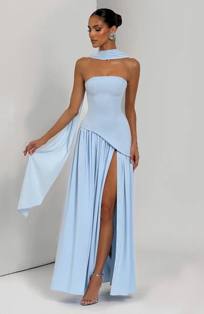 Women Strapless Asymmetric Waist Maxi Dress