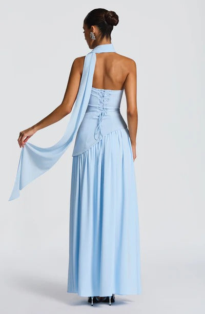 Women Strapless Asymmetric Waist Maxi Dress