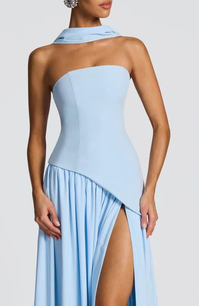 Women Strapless Asymmetric Waist Maxi Dress