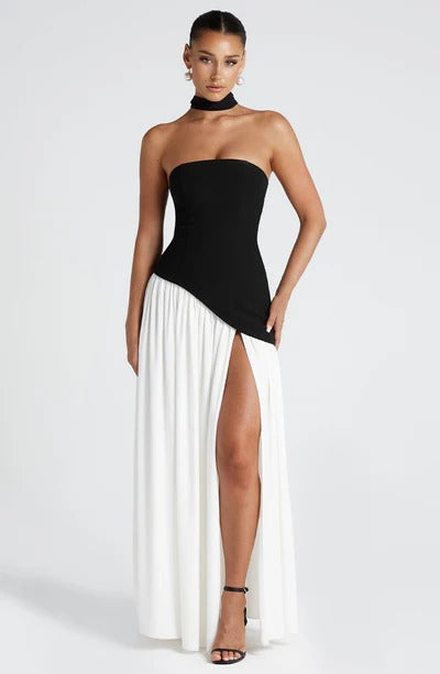 Women Strapless Asymmetric Waist Maxi Dress