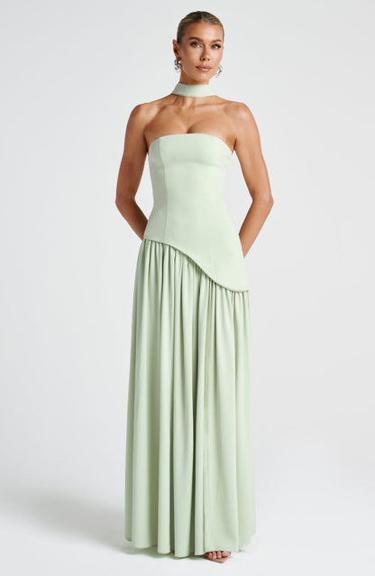 Women Strapless Asymmetric Waist Maxi Dress
