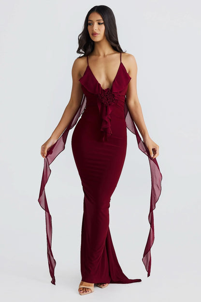 Women's Cocktail V Neck Bodycon Maxi Dress with Ruffle - product image 4